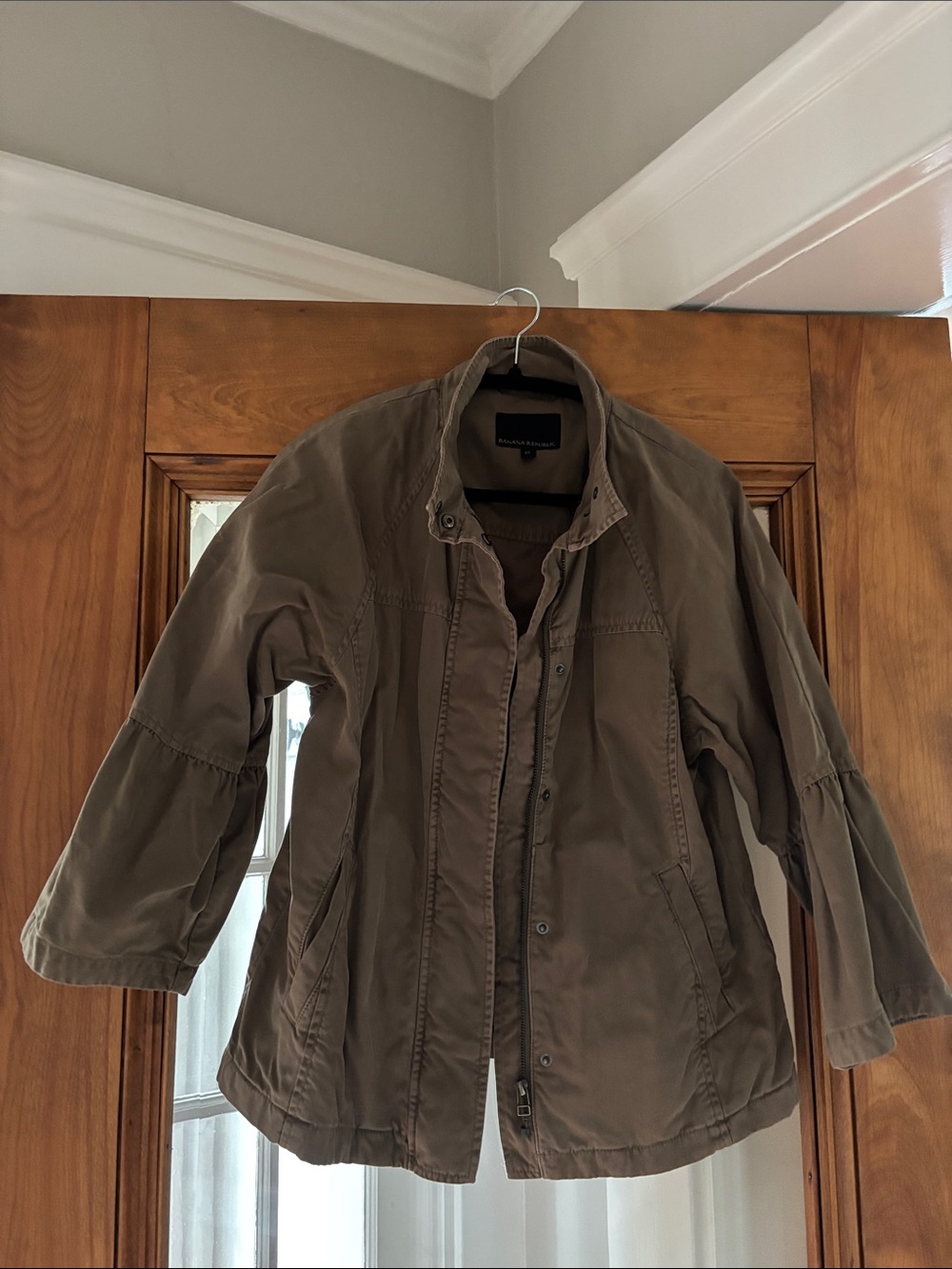Banana Republic Olive Utility Jacket with Ruffle Bell 3/4 Sleeves